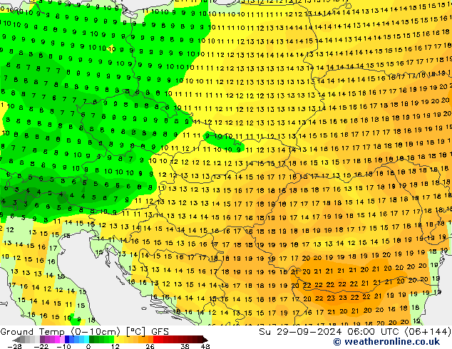 Ground Temp (0-10cm) GFS Su 29.09.2024 06 UTC