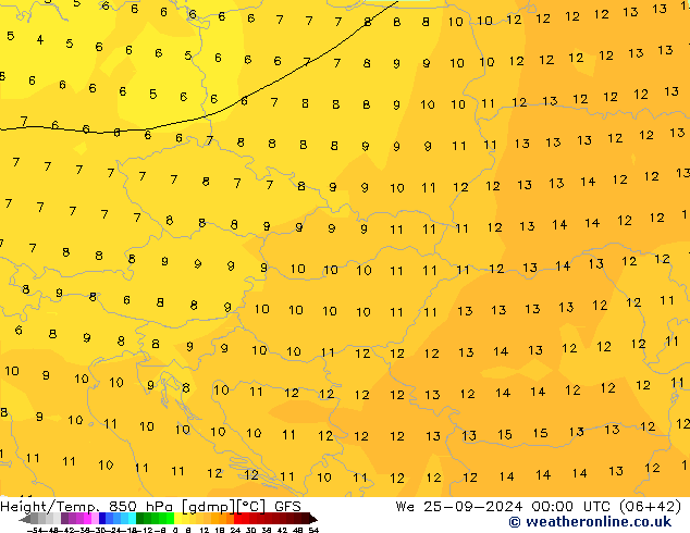 Z500/Rain (+SLP)/Z850 GFS mer 25.09.2024 00 UTC