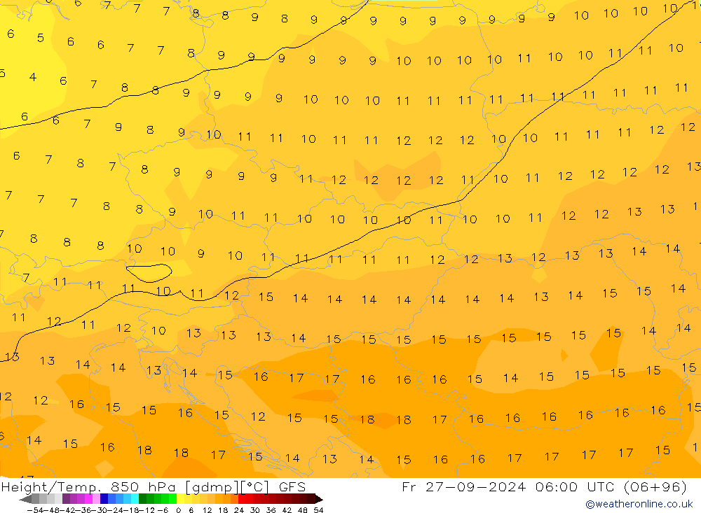 Géop./Temp. 850 hPa GFS ven 27.09.2024 06 UTC