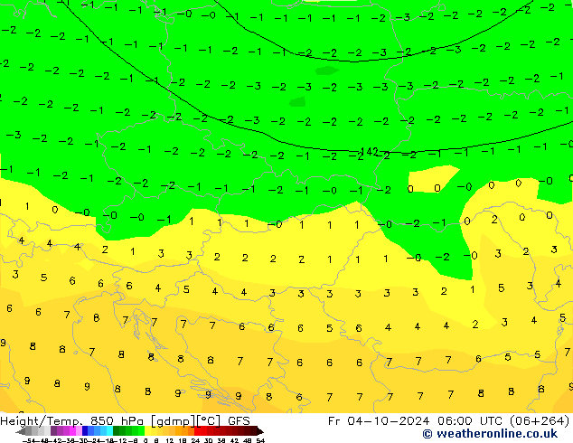 Height/Temp. 850 гПа GFS пт 04.10.2024 06 UTC