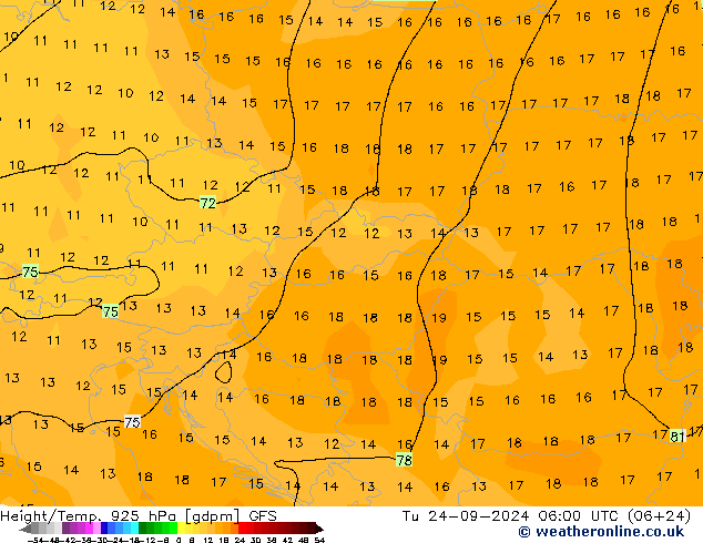 Géop./Temp. 925 hPa GFS mar 24.09.2024 06 UTC