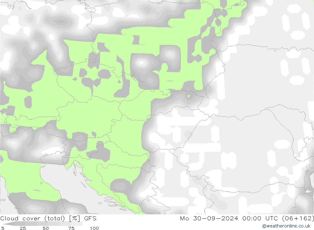 Cloud cover (total) GFS Mo 30.09.2024 00 UTC