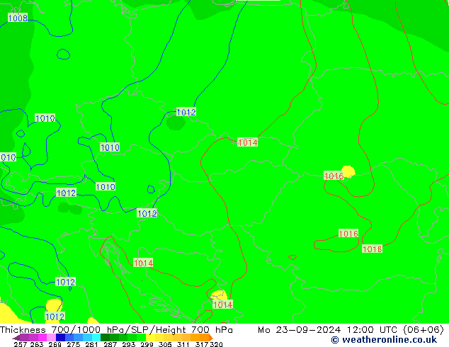 Thck 700-1000 hPa GFS pon. 23.09.2024 12 UTC