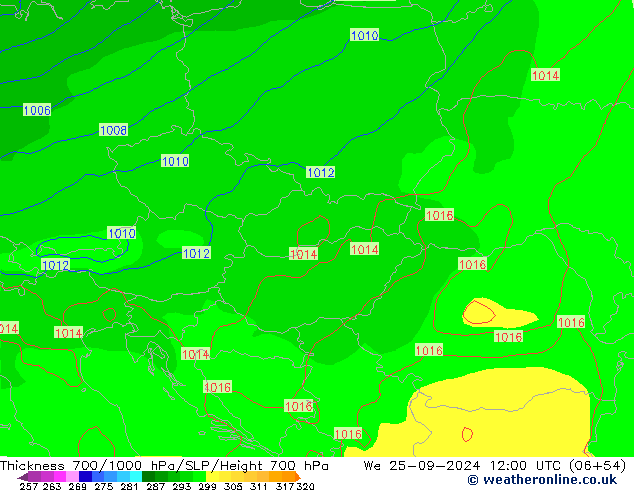 Thck 700-1000 hPa GFS mer 25.09.2024 12 UTC