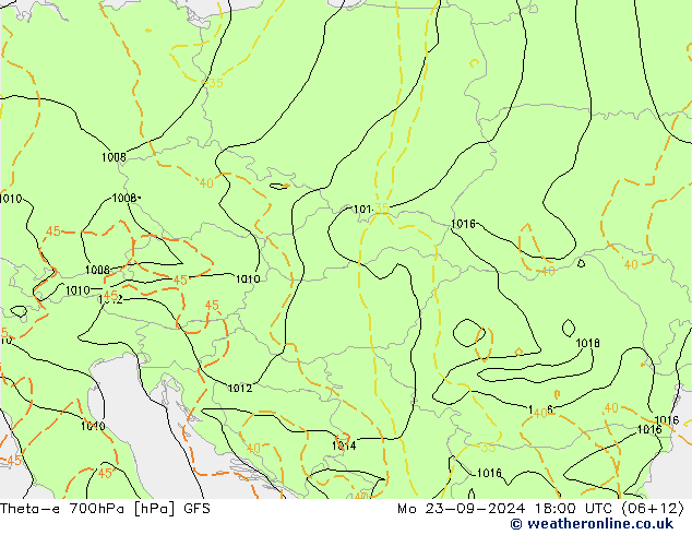 Theta-e 700hPa GFS lun 23.09.2024 18 UTC