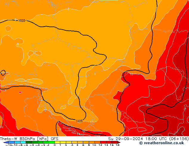 Theta-W 850hPa GFS dom 29.09.2024 18 UTC