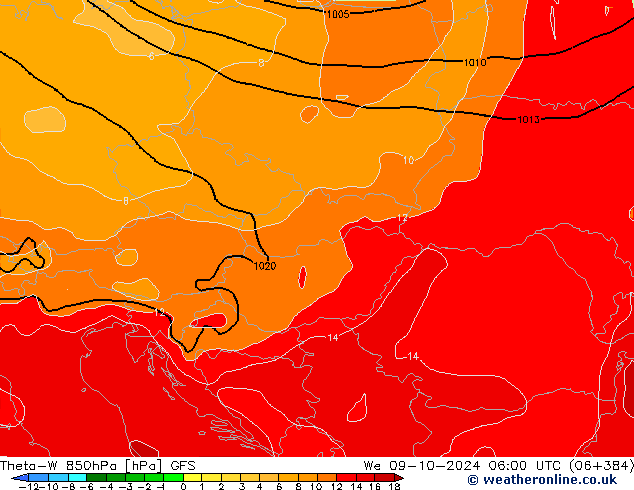 Theta-W 850hPa GFS We 09.10.2024 06 UTC