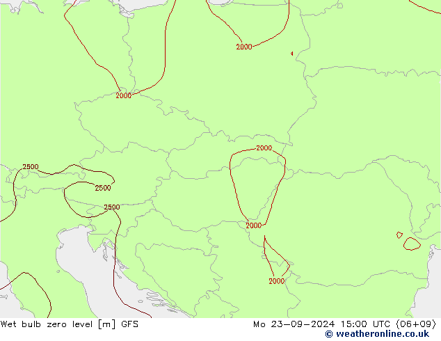 Wet bulb zero level GFS Po 23.09.2024 15 UTC