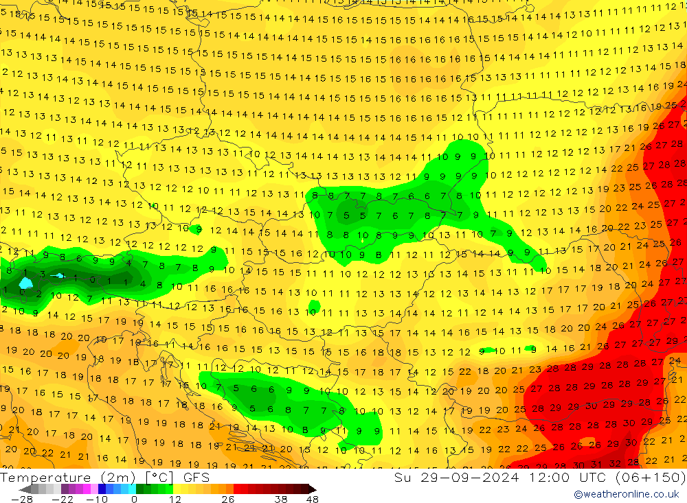 Temperature (2m) GFS Su 29.09.2024 12 UTC