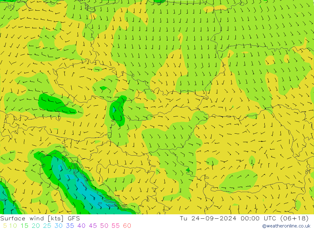 Surface wind GFS Tu 24.09.2024 00 UTC