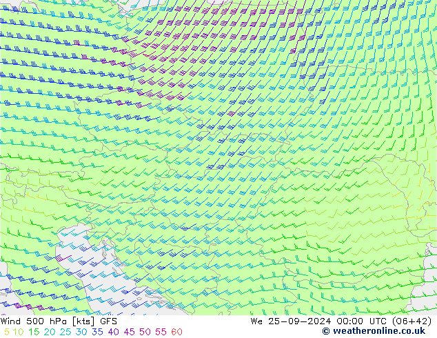 Vento 500 hPa GFS Qua 25.09.2024 00 UTC