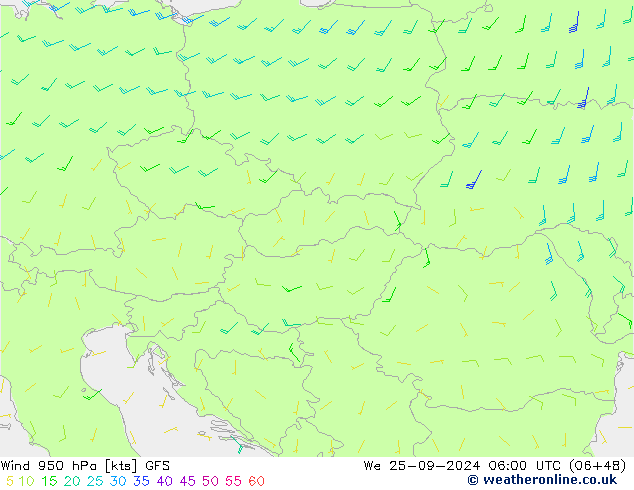 ветер 950 гПа GFS ср 25.09.2024 06 UTC