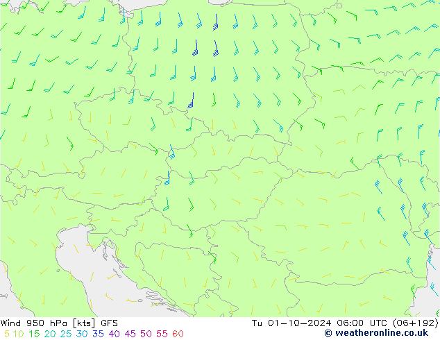 Wind 950 hPa GFS di 01.10.2024 06 UTC