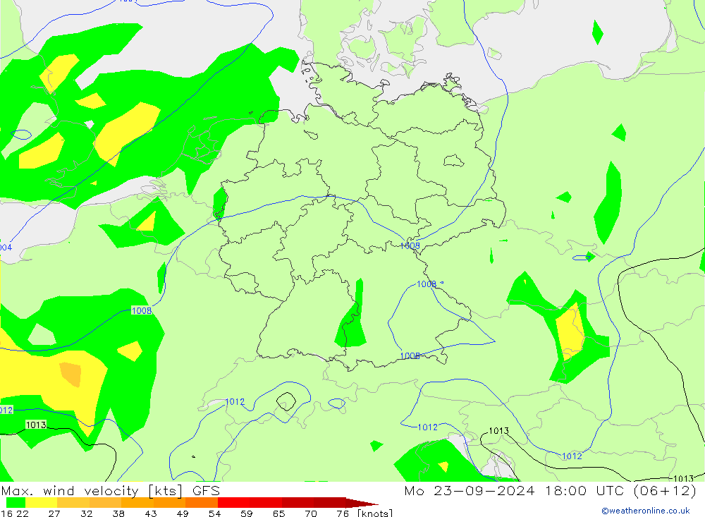 Max. wind velocity GFS Mo 23.09.2024 18 UTC