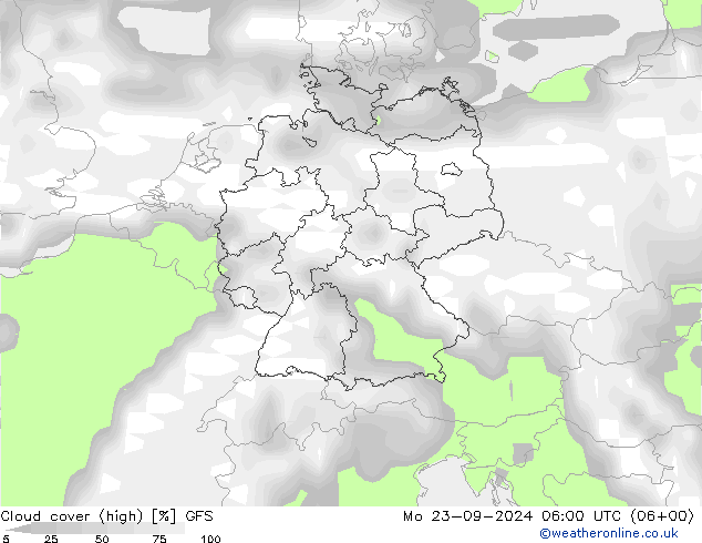 Bewolking (Hoog) GFS ma 23.09.2024 06 UTC