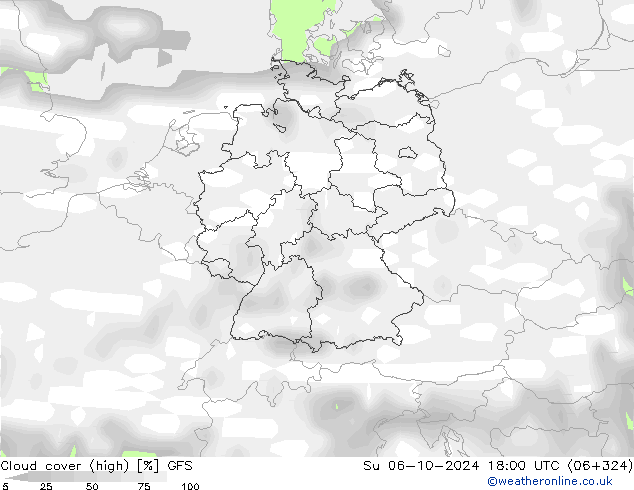 zachmurzenie (wysokie) GFS nie. 06.10.2024 18 UTC