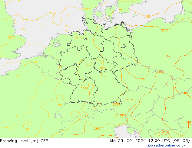 Freezing level GFS Mo 23.09.2024 12 UTC