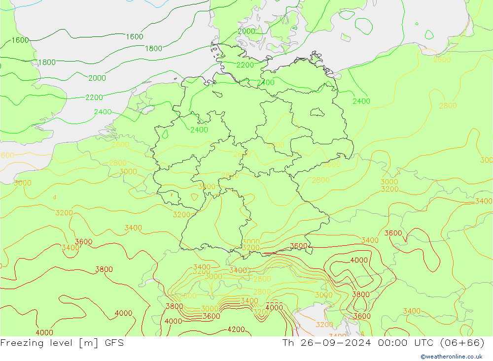 Freezing level GFS czw. 26.09.2024 00 UTC