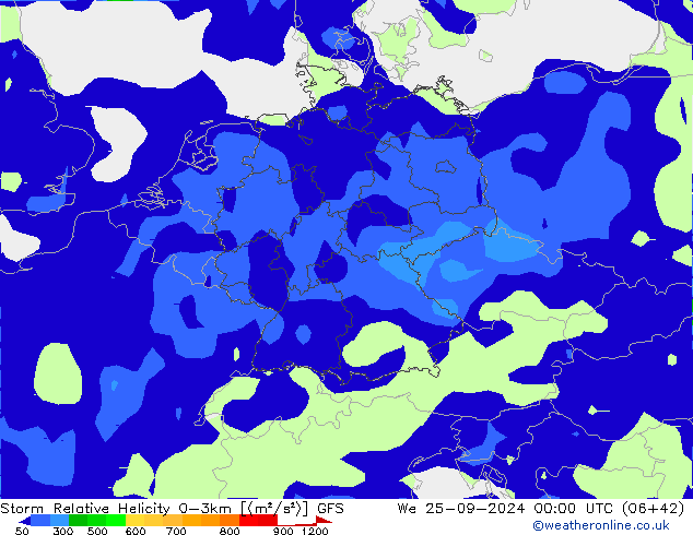 Storm Relative Helicity GFS Çar 25.09.2024 00 UTC