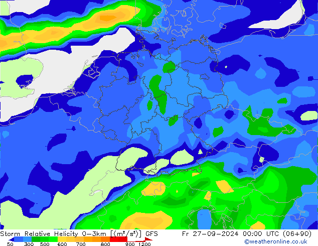 Storm Relative Helicity GFS Cu 27.09.2024 00 UTC