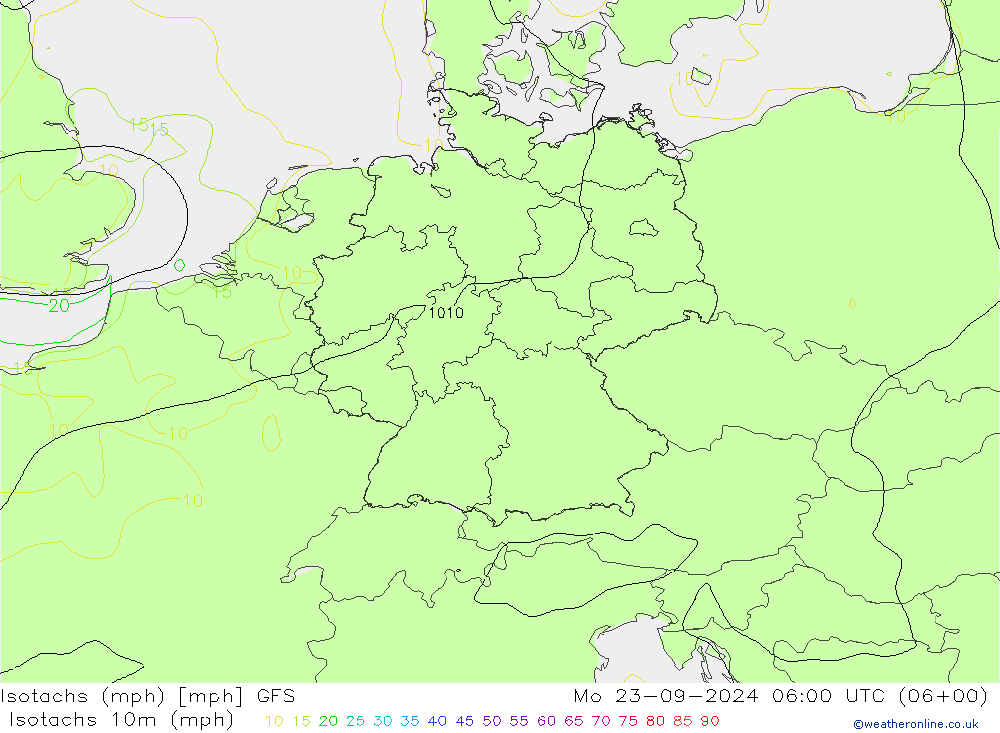 Isotachs (mph) GFS Mo 23.09.2024 06 UTC