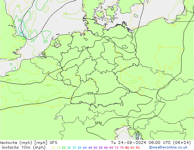 Isotachs (mph) GFS September 2024