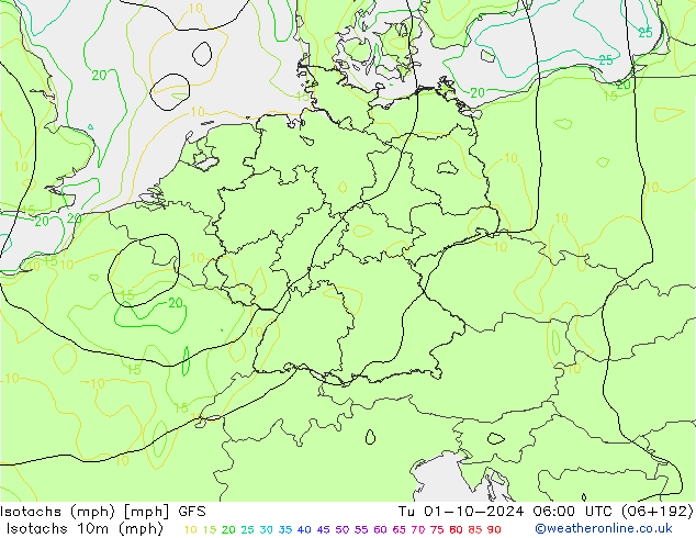 Isotachs (mph) GFS Tu 01.10.2024 06 UTC