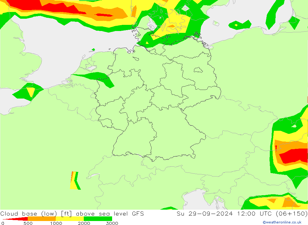 Cloud base (low) GFS Su 29.09.2024 12 UTC