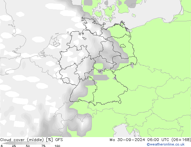 oblačnosti uprostřed GFS Po 30.09.2024 06 UTC