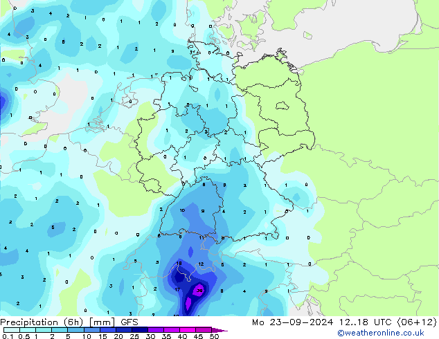 Yağış (6h) GFS Pzt 23.09.2024 18 UTC