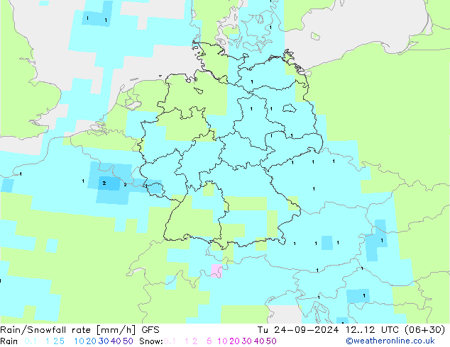 Rain/Snowfall rate GFS Tu 24.09.2024 12 UTC