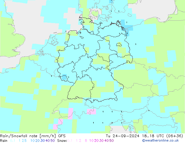 Rain/Snowfall rate GFS mar 24.09.2024 18 UTC