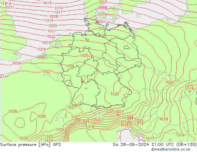 Surface pressure GFS Sa 28.09.2024 21 UTC