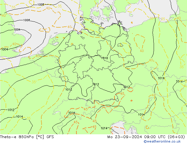 Theta-e 850hPa GFS Mo 23.09.2024 09 UTC