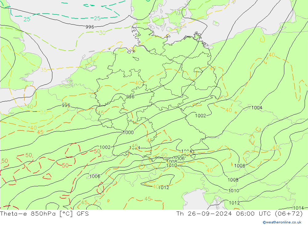 Theta-e 850hPa GFS Th 26.09.2024 06 UTC