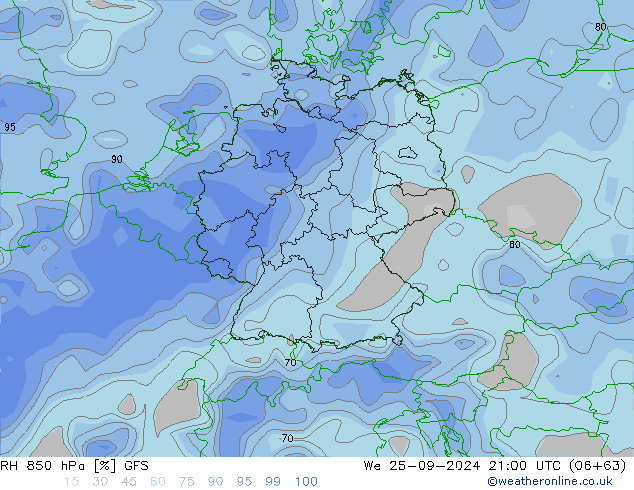 RH 850 hPa GFS We 25.09.2024 21 UTC