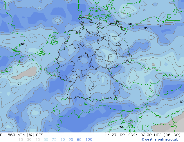 RH 850 hPa GFS Fr 27.09.2024 00 UTC