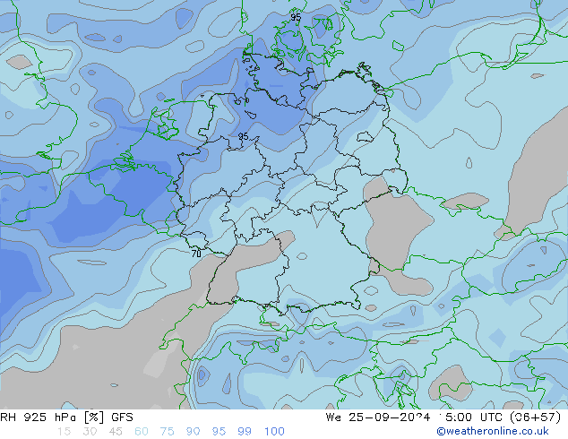 RH 925 hPa GFS śro. 25.09.2024 15 UTC