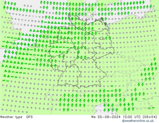 rodzaj opadu GFS śro. 25.09.2024 12 UTC