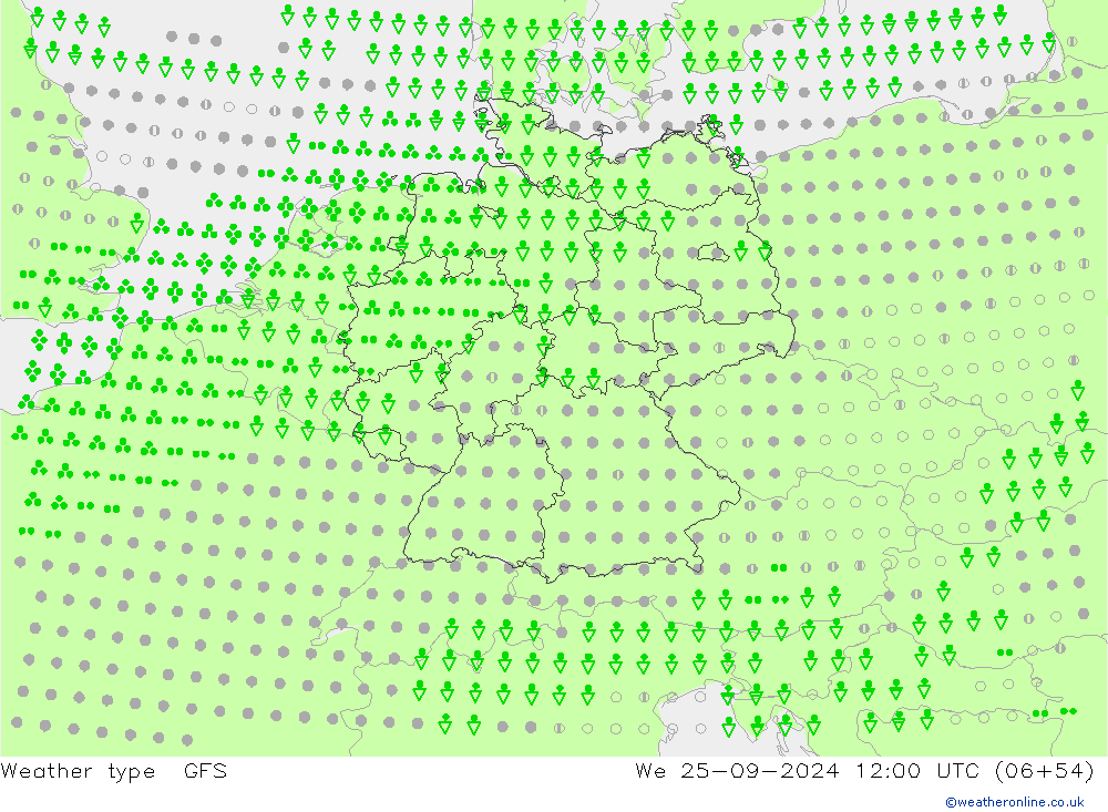 rodzaj opadu GFS śro. 25.09.2024 12 UTC