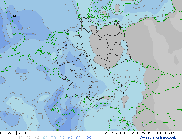 RH 2m GFS pon. 23.09.2024 09 UTC