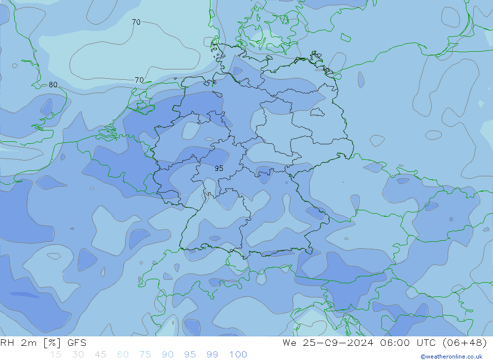 RH 2m GFS śro. 25.09.2024 06 UTC