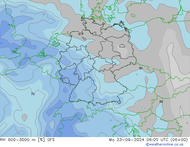 RH 600-3000 m GFS Mo 23.09.2024 06 UTC