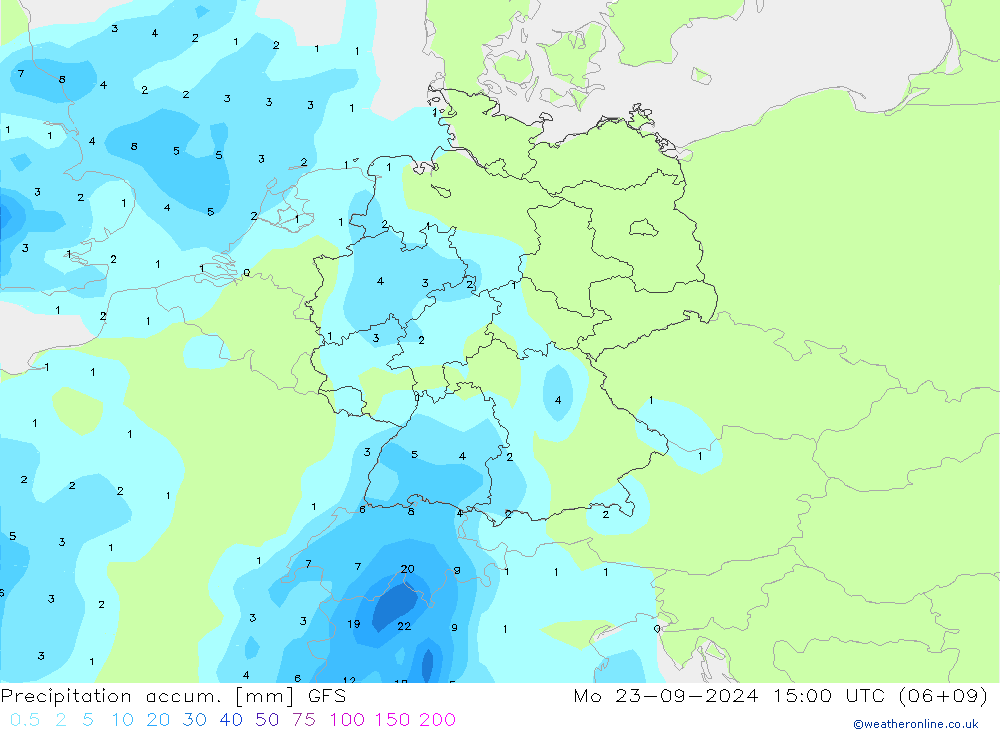 Totale neerslag GFS ma 23.09.2024 15 UTC