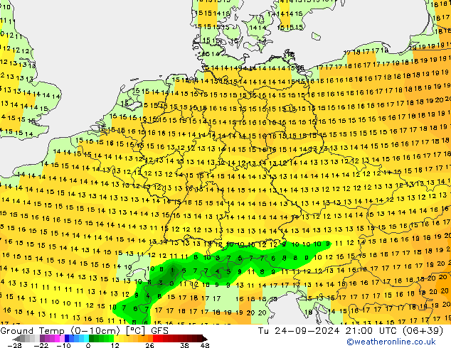 temp. mín./solo (0-10cm) GFS Ter 24.09.2024 21 UTC