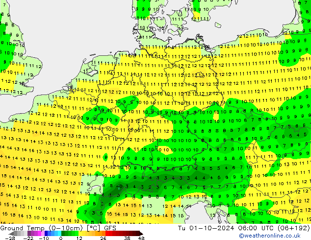 Ground Temp (0-10cm) GFS Tu 01.10.2024 06 UTC