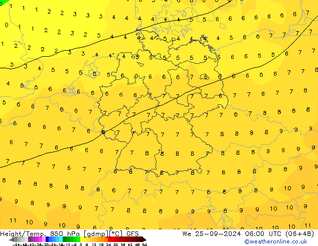 Z500/Rain (+SLP)/Z850 GFS Qua 25.09.2024 06 UTC