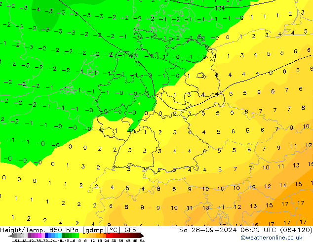 Z500/Rain (+SLP)/Z850 GFS sam 28.09.2024 06 UTC