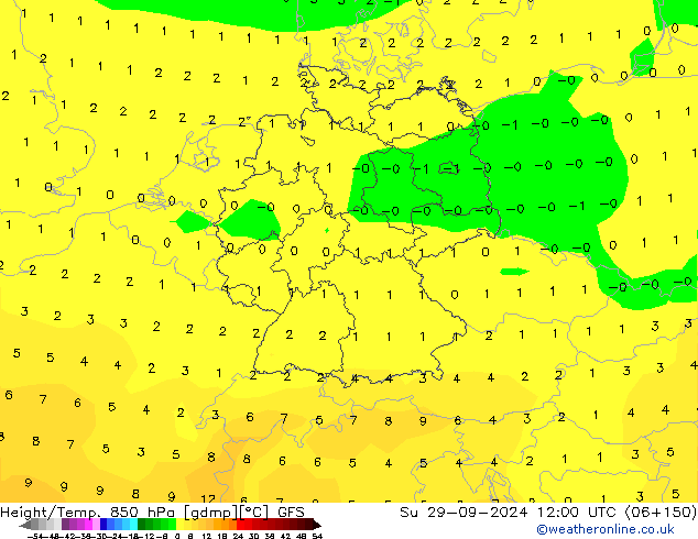 Géop./Temp. 850 hPa GFS dim 29.09.2024 12 UTC