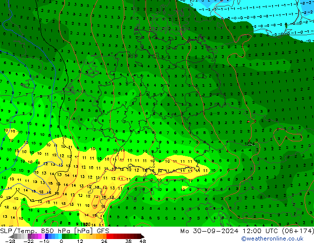 SLP/Temp. 850 hPa GFS Mo 30.09.2024 12 UTC